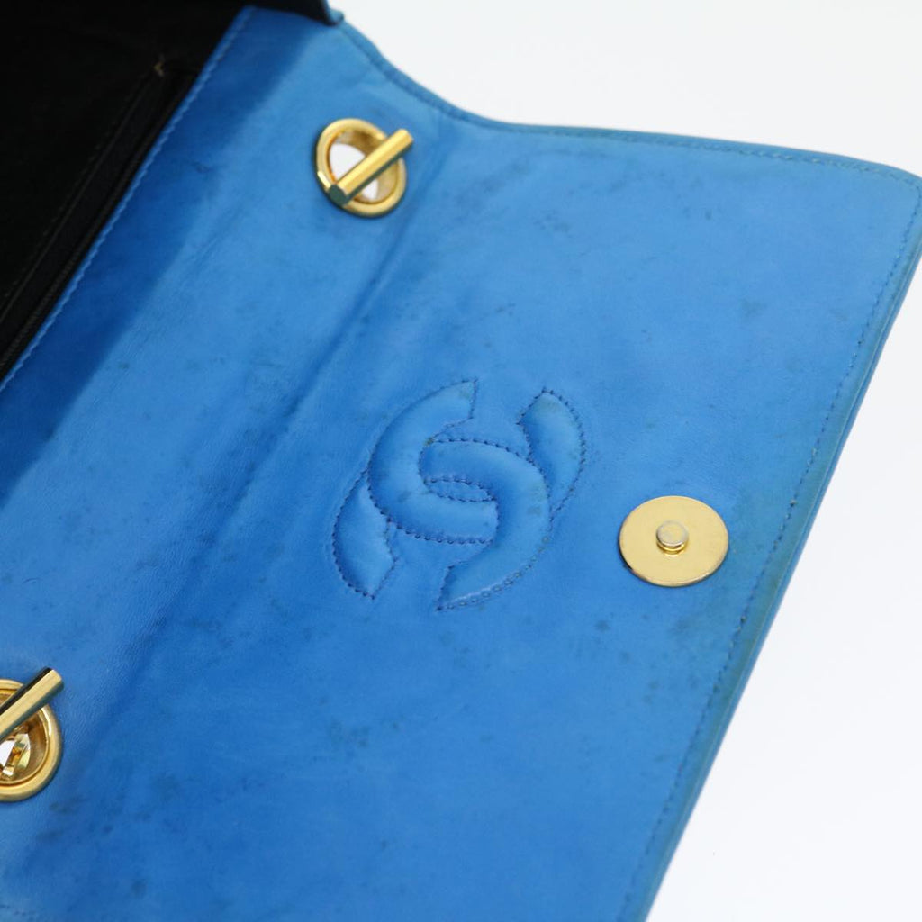 CHANEL Hand Bag Lamb Skin Blue CC hk455A