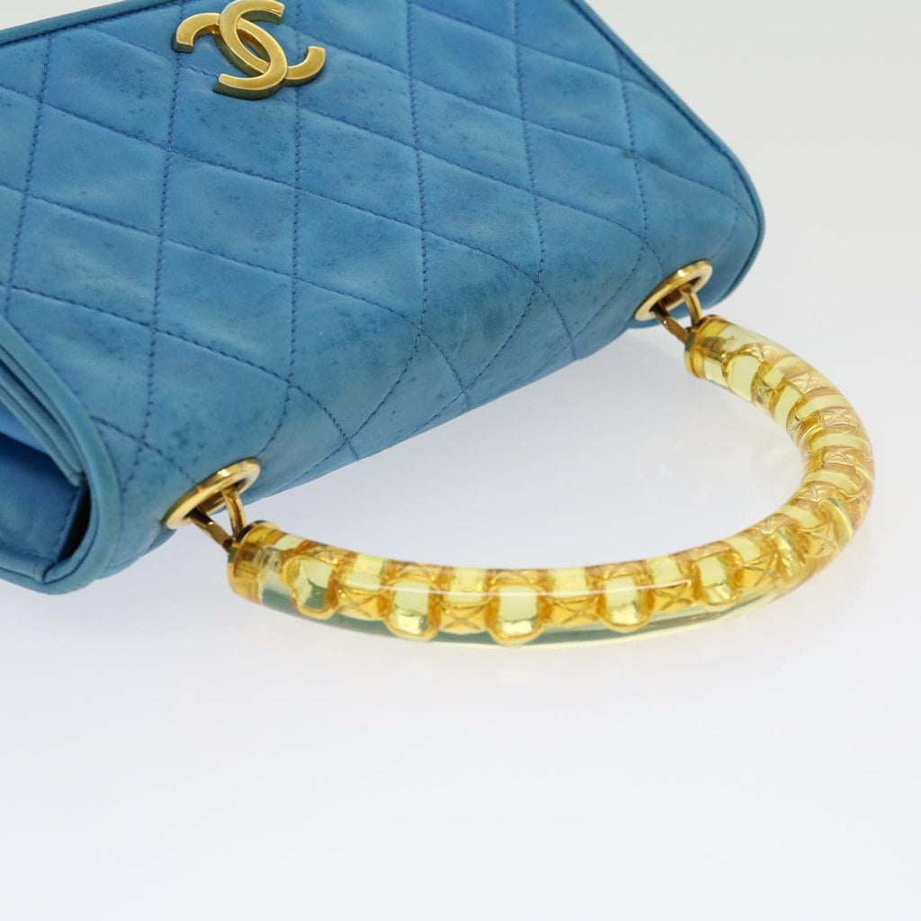CHANEL Hand Bag Lamb Skin Blue CC hk455A