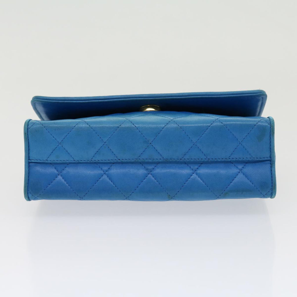 CHANEL Hand Bag Lamb Skin Blue CC hk455A