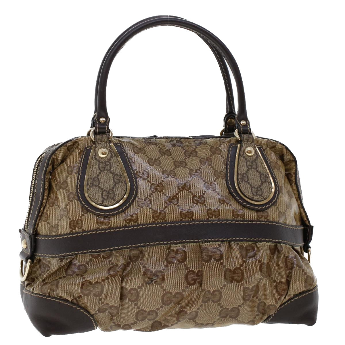 GUCCI GG Canvas Hand Bag Coated Canvas Beige Dark Brown 223962 hk739