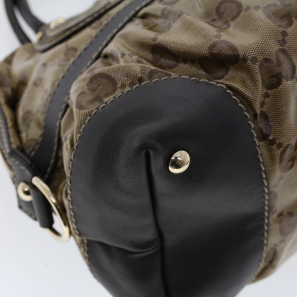 GUCCI GG Canvas Hand Bag Coated Canvas Beige Dark Brown 223962 hk739