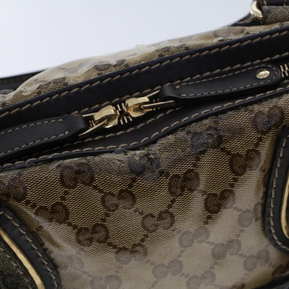 GUCCI GG Canvas Hand Bag Coated Canvas Beige Dark Brown 223962 hk739