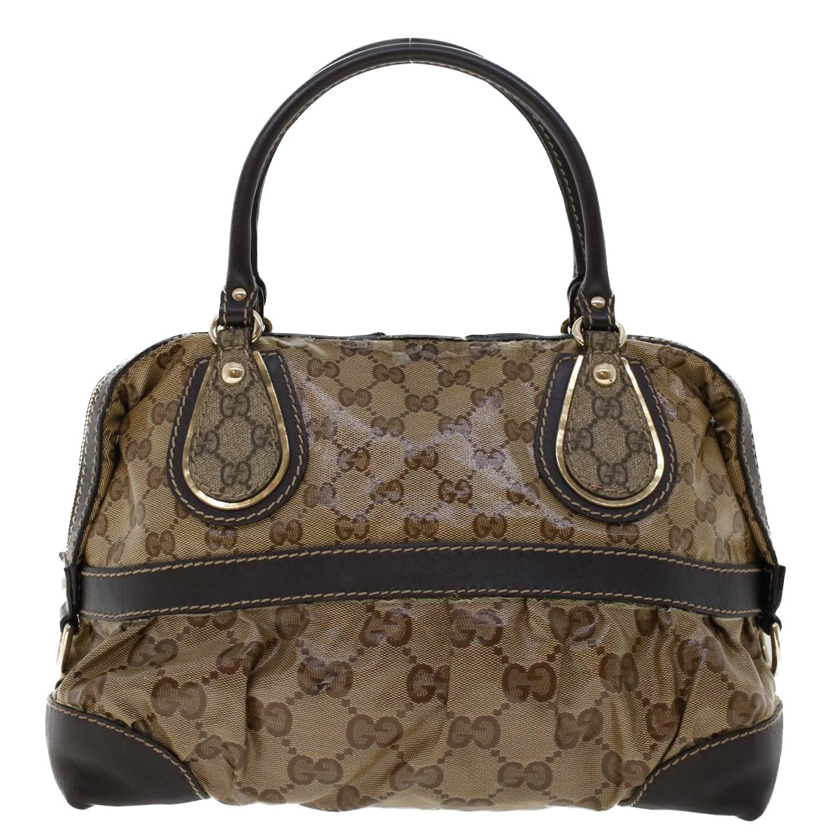 GUCCI GG Canvas Hand Bag Coated Canvas Beige Dark Brown 223962 hk739