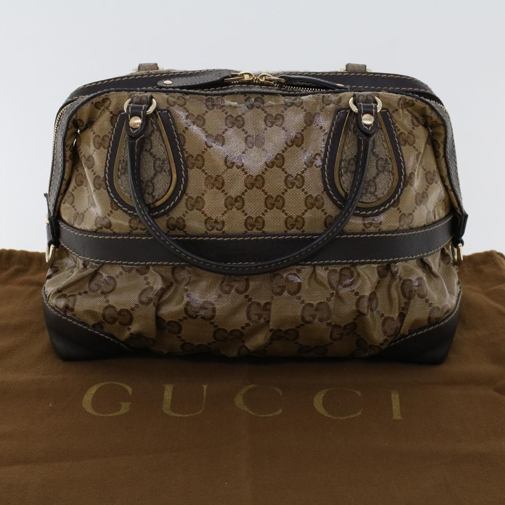 GUCCI GG Canvas Hand Bag Coated Canvas Beige Dark Brown 223962 hk739