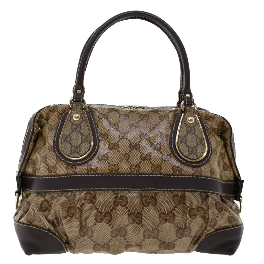 GUCCI GG Canvas Hand Bag Coated Canvas Beige Dark Brown 223962 hk739