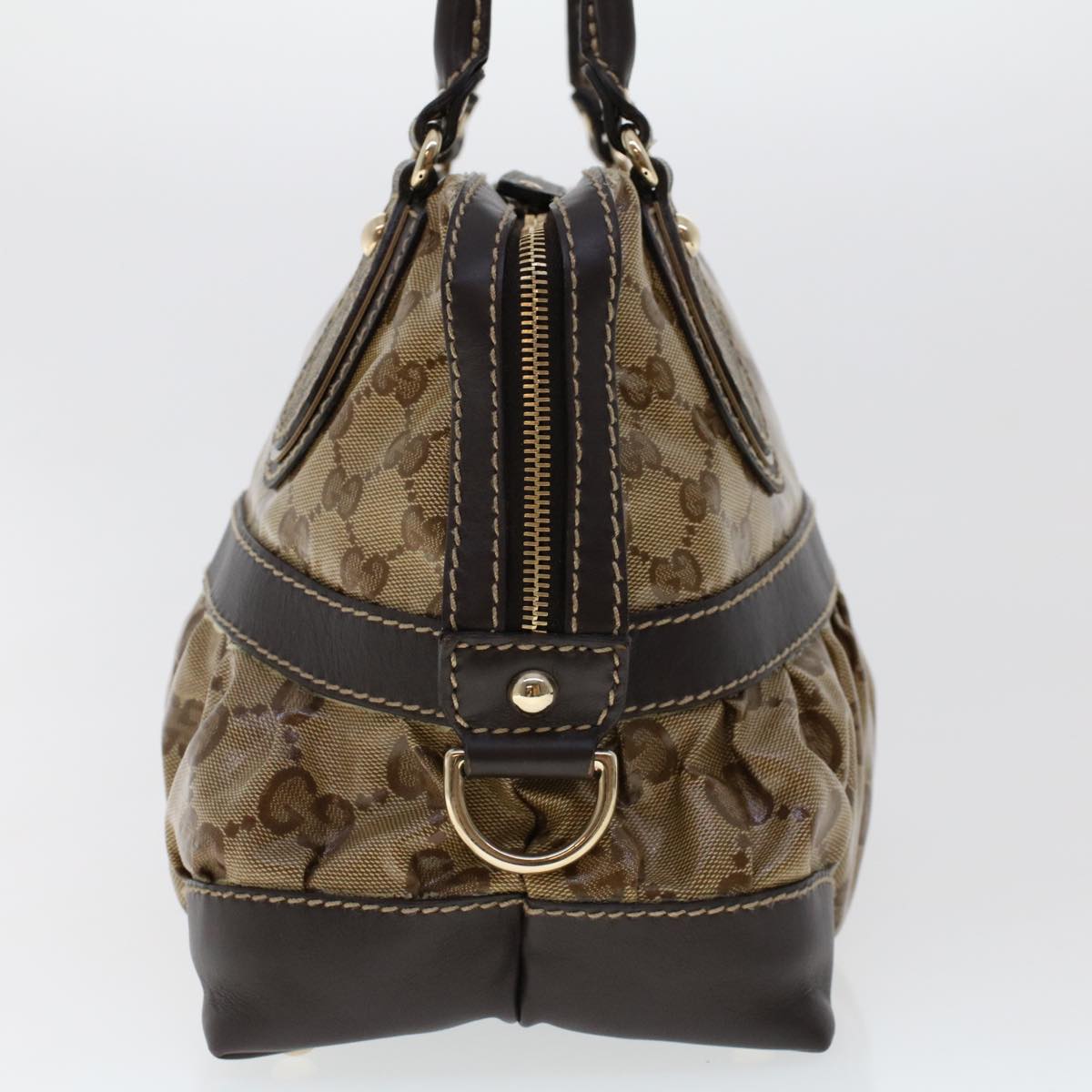 GUCCI GG Canvas Hand Bag Coated Canvas Beige Dark Brown 223962 hk739
