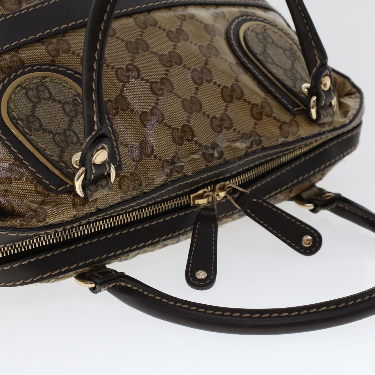 GUCCI GG Canvas Hand Bag Coated Canvas Beige Dark Brown 223962 hk739