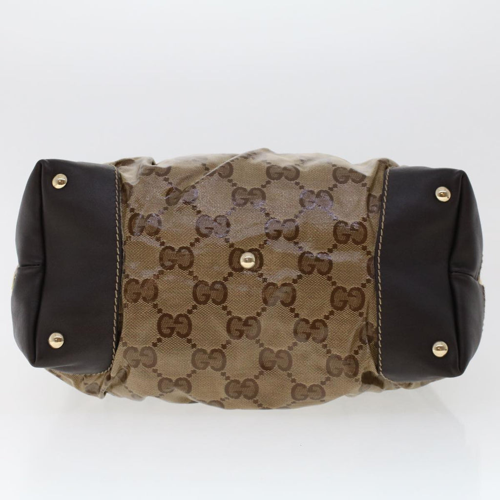 GUCCI GG Canvas Hand Bag Coated Canvas Beige Dark Brown 223962 hk739