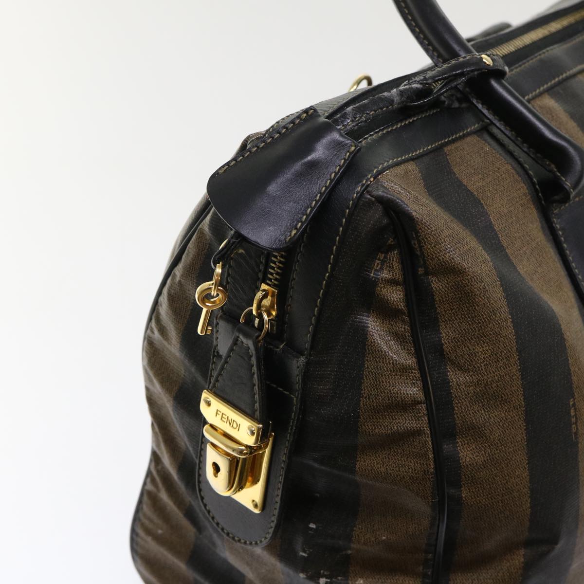 FENDI Pecan Canvas Hand Bag Boston Bag Coated Canvas 2Set Brown Black hk751