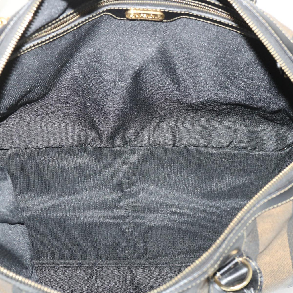 FENDI Pecan Canvas Hand Bag Boston Bag Coated Canvas 2Set Brown Black hk751