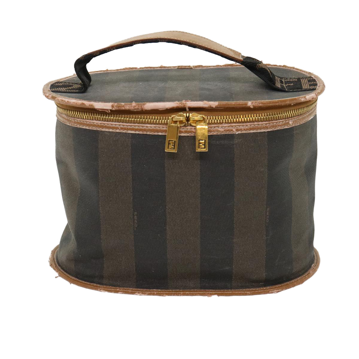 FENDI Pecan Canvas Hand Bag Boston Bag Coated Canvas 2Set Brown Black hk751