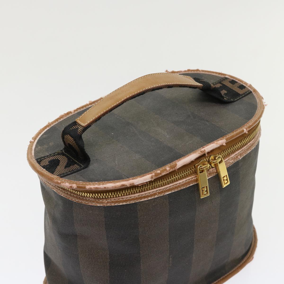 FENDI Pecan Canvas Hand Bag Boston Bag Coated Canvas 2Set Brown Black hk751