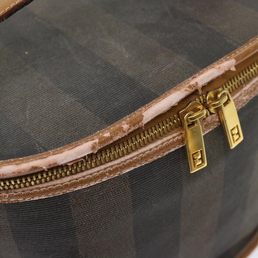FENDI Pecan Canvas Hand Bag Boston Bag Coated Canvas 2Set Brown Black hk751