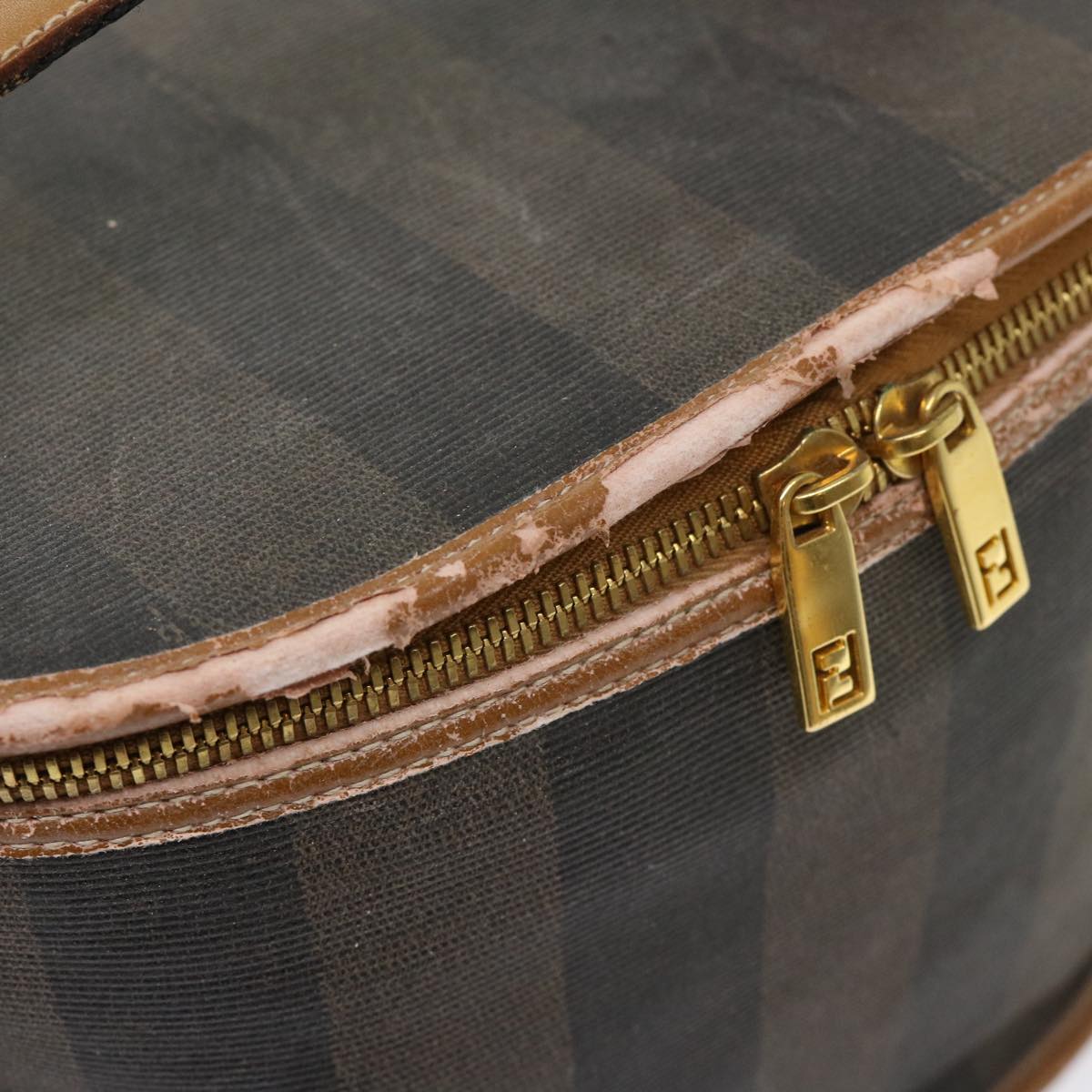 FENDI Pecan Canvas Hand Bag Boston Bag Coated Canvas 2Set Brown Black hk751