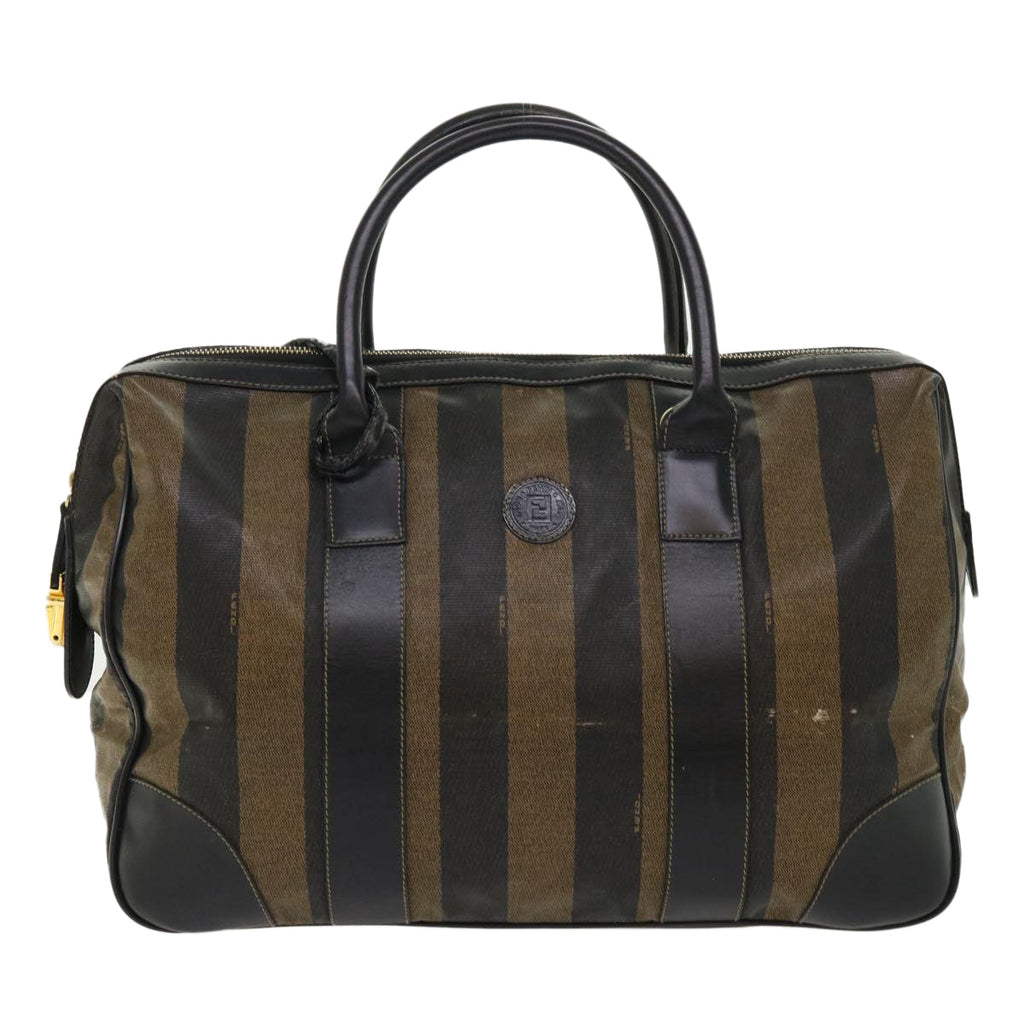 FENDI Pecan Canvas Hand Bag Boston Bag Coated Canvas 2Set Brown Black hk751