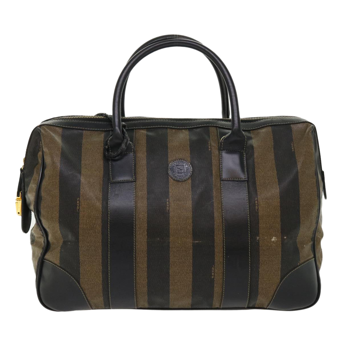 FENDI Pecan Canvas Hand Bag Boston Bag Coated Canvas 2Set Brown Black hk751