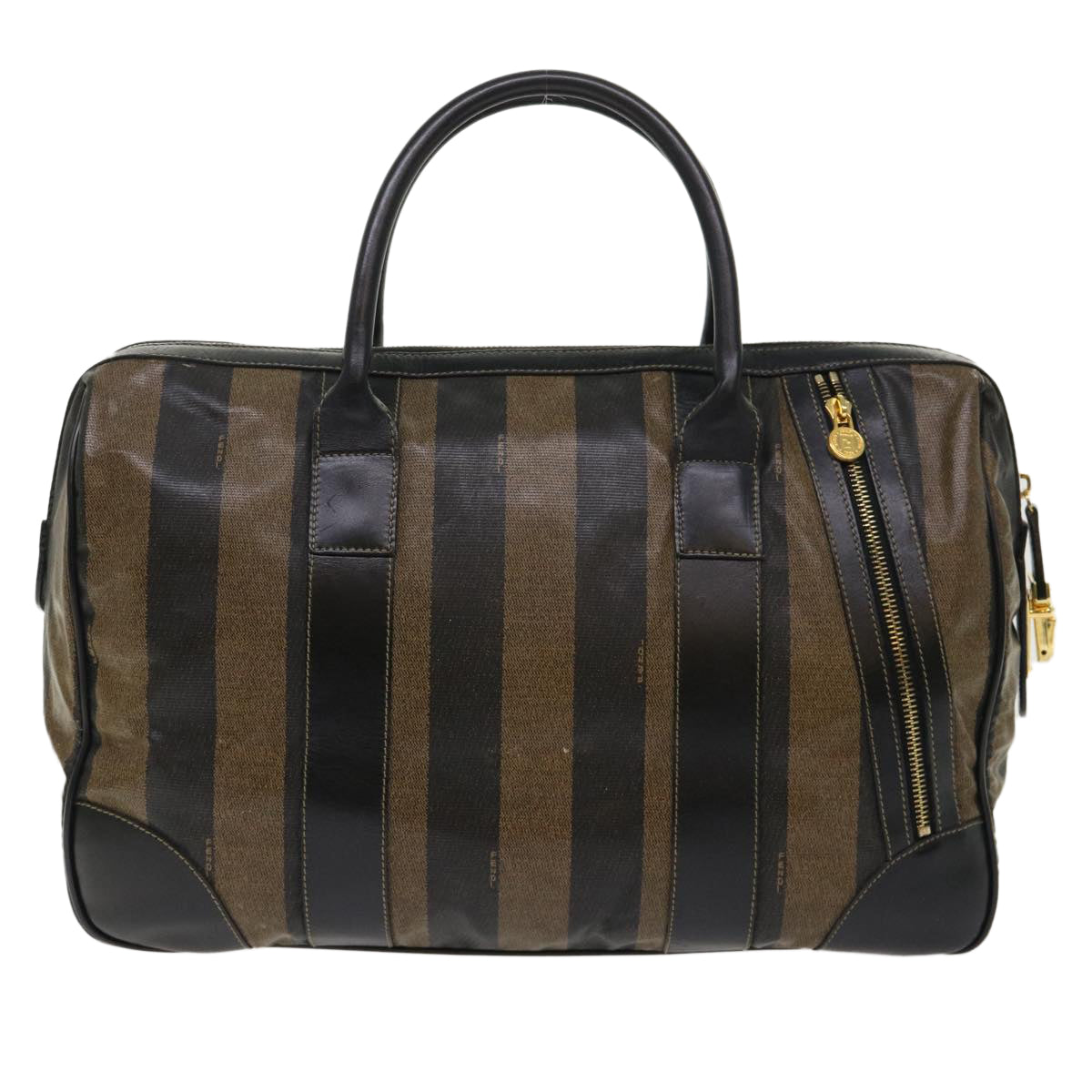 FENDI Pecan Canvas Hand Bag Boston Bag Coated Canvas 2Set Brown Black hk751