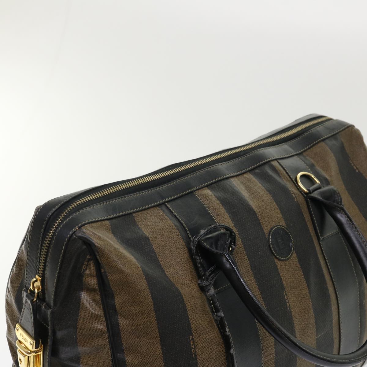 FENDI Pecan Canvas Hand Bag Boston Bag Coated Canvas 2Set Brown Black hk751