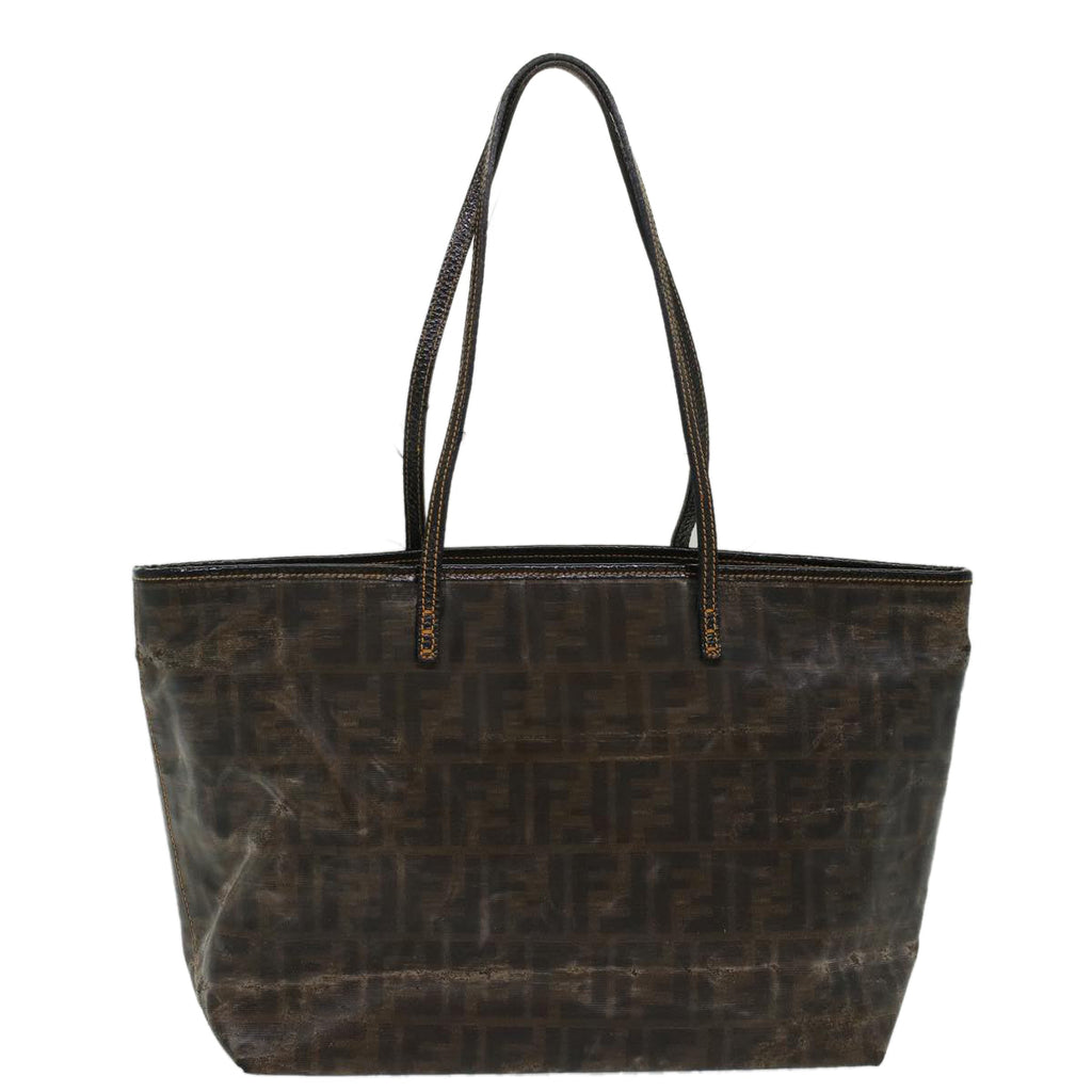 FENDI Zucca Canvas Tote Bag Coated Canvas Brown Black hk766