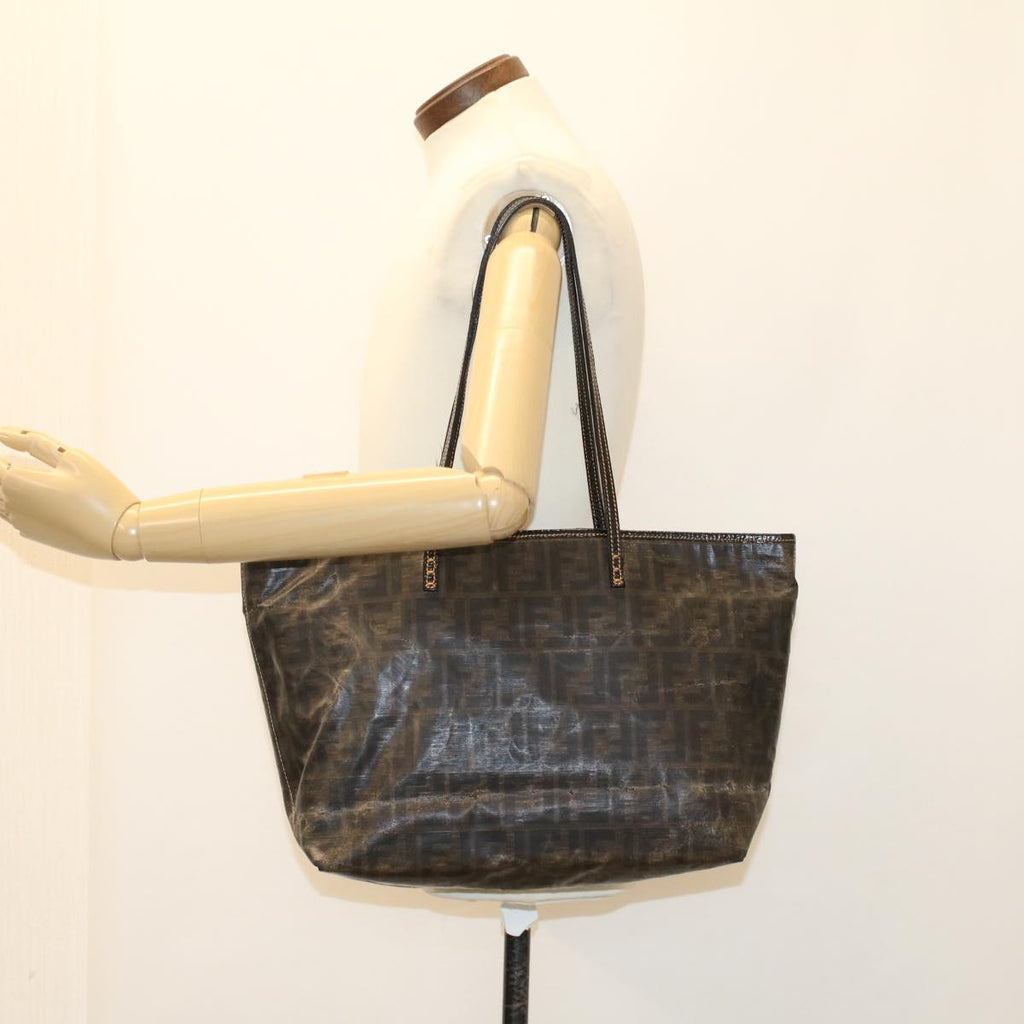 FENDI Zucca Canvas Tote Bag Coated Canvas Brown Black hk766