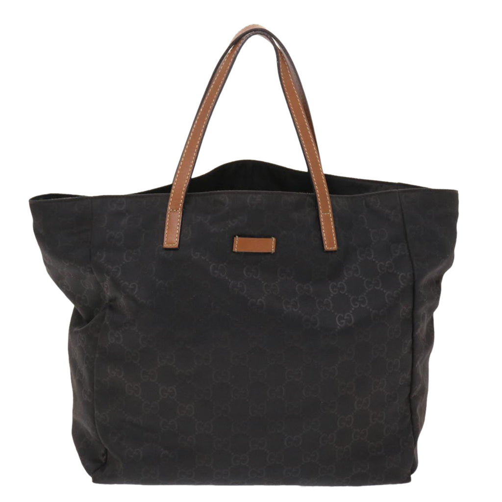 GUCCI GG Canvas Tote Bag Nylon Leather Black Brown 282439 hk770