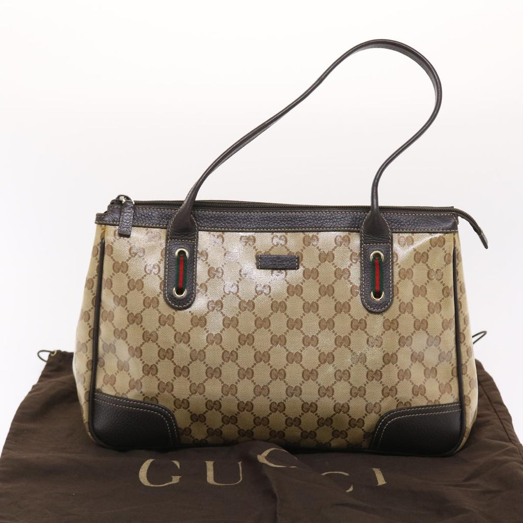 GUCCI GG Crystal Canvas Web Sherry Line Shoulder Bag Beige 293599 hk775