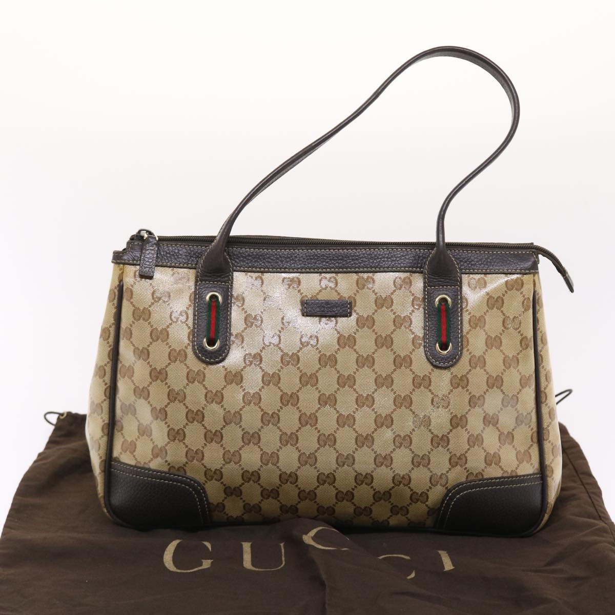 GUCCI GG Crystal Canvas Web Sherry Line Shoulder Bag Beige 293599 hk775