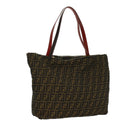 FENDI Zucca Canvas Leopard Tote Bag Nylon Reversible Brown Black Red hk829