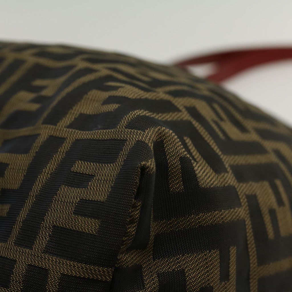 FENDI Zucca Canvas Leopard Tote Bag Nylon Reversible Brown Black Red hk829