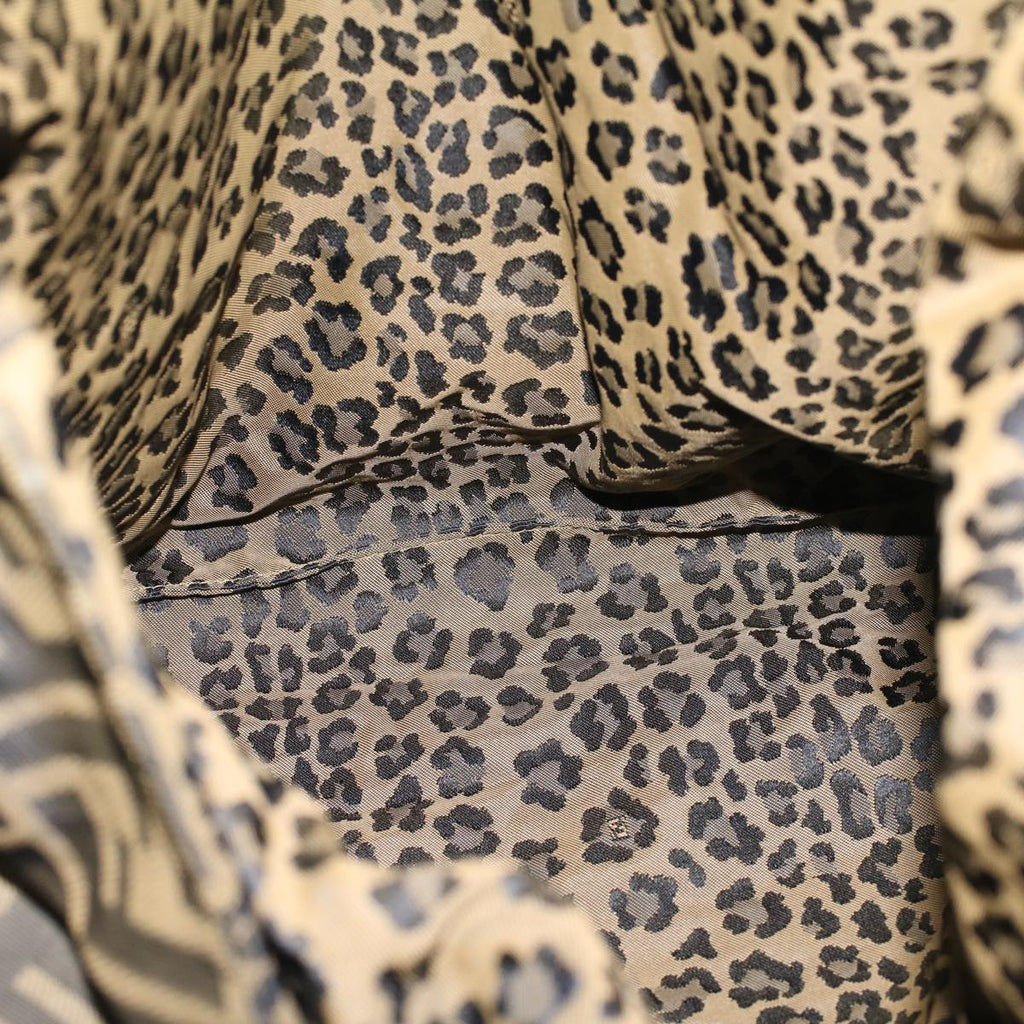 FENDI Zucca Canvas Leopard Tote Bag Nylon Reversible Brown Black Red hk829