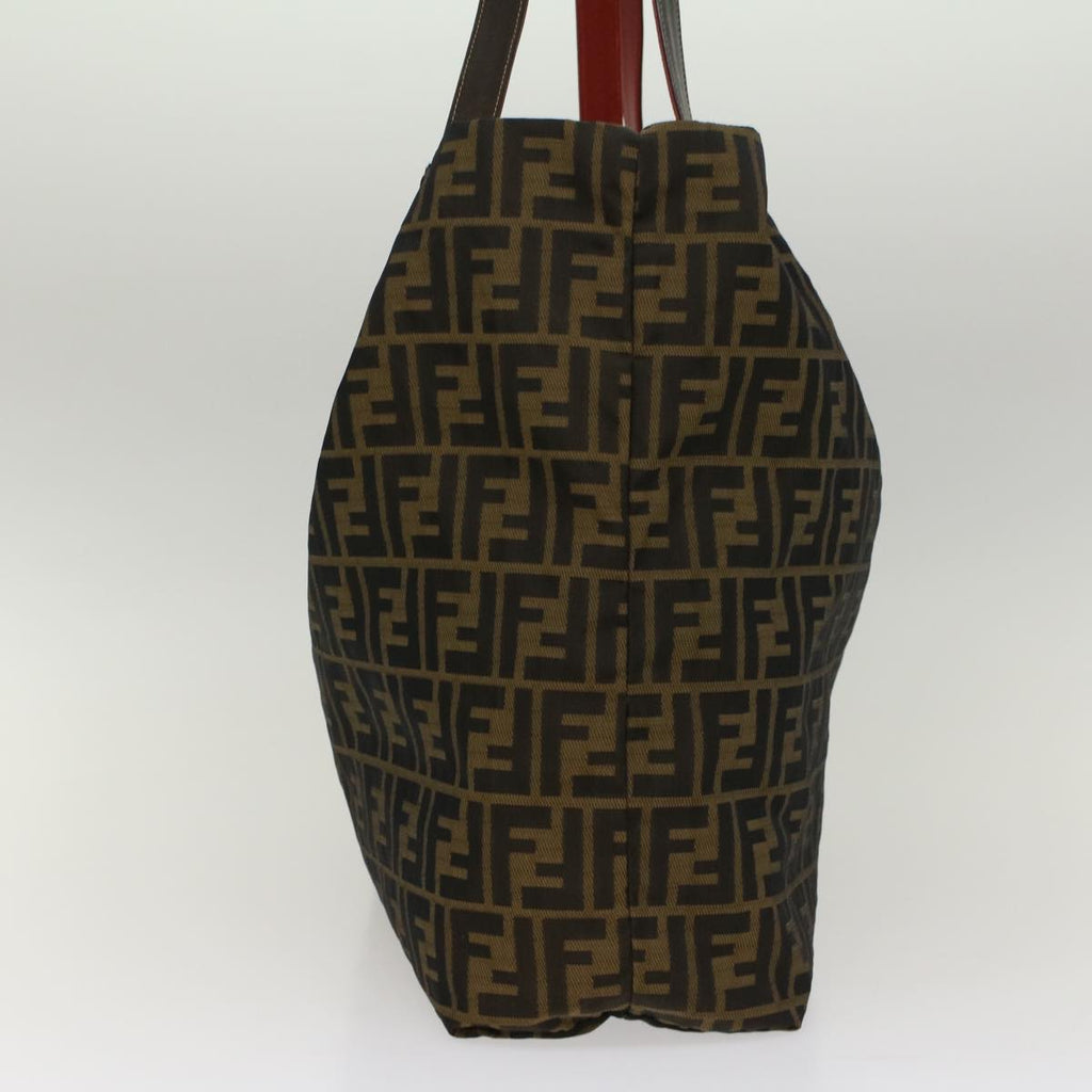 FENDI Zucca Canvas Leopard Tote Bag Nylon Reversible Brown Black Red hk829