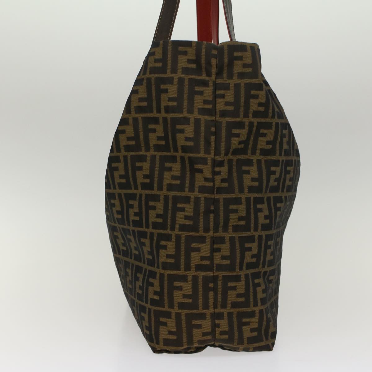 FENDI Zucca Canvas Leopard Tote Bag Nylon Reversible Brown Black Red hk829