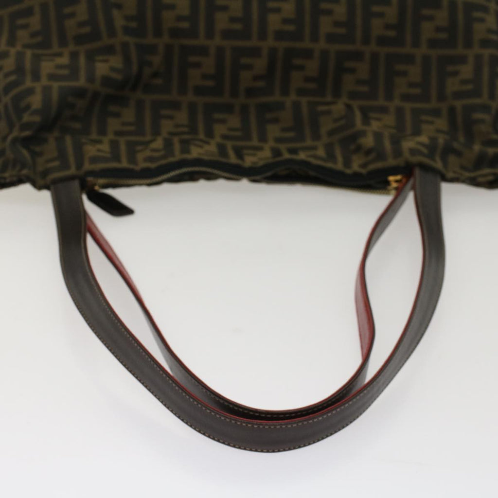 FENDI Zucca Canvas Leopard Tote Bag Nylon Reversible Brown Black Red hk829