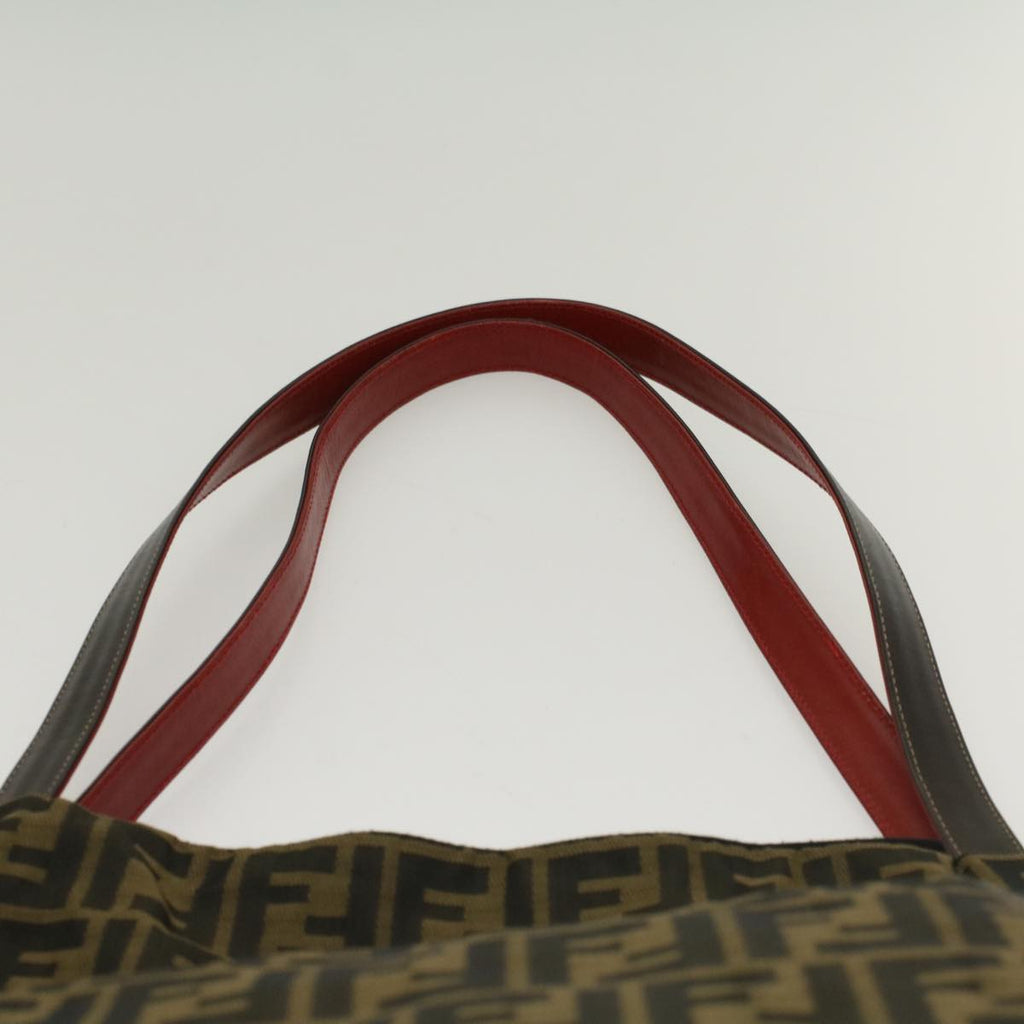 FENDI Zucca Canvas Leopard Tote Bag Nylon Reversible Brown Black Red hk829