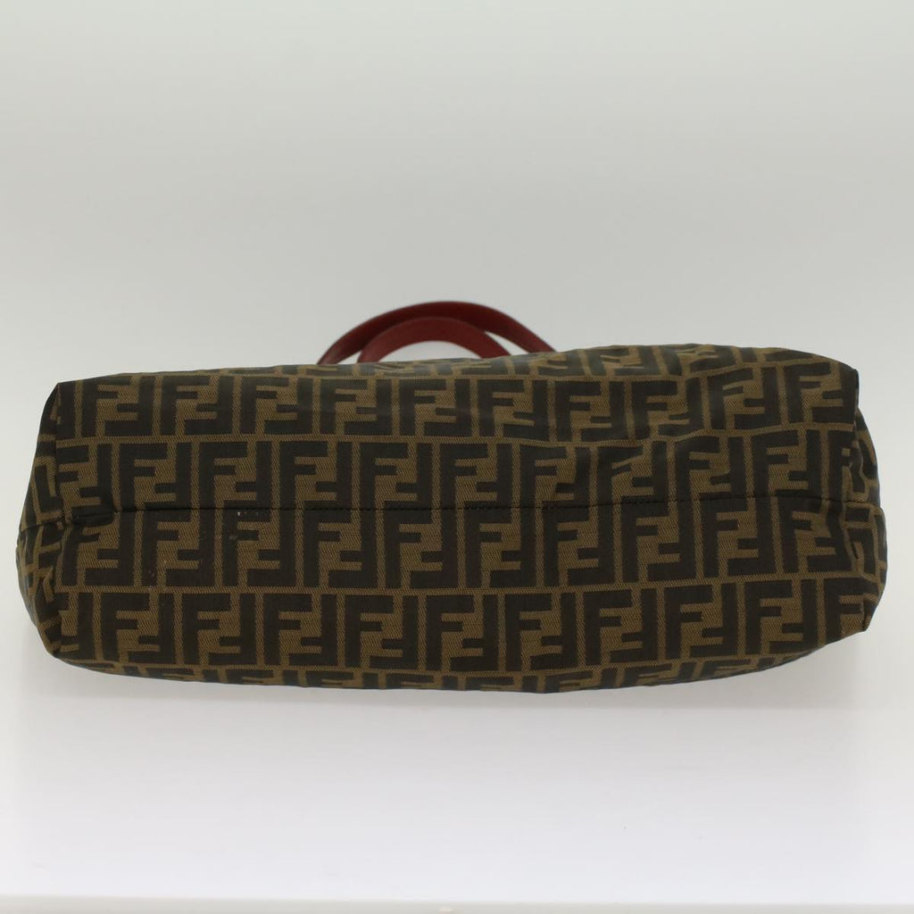 FENDI Zucca Canvas Leopard Tote Bag Nylon Reversible Brown Black Red hk829
