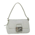 FENDI Zucchino Canvas Mamma Baguette Shoulder Bag Silver hk852