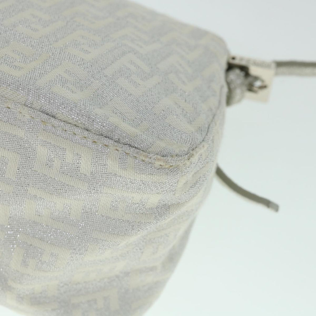 FENDI Zucchino Canvas Mamma Baguette Shoulder Bag Silver hk852