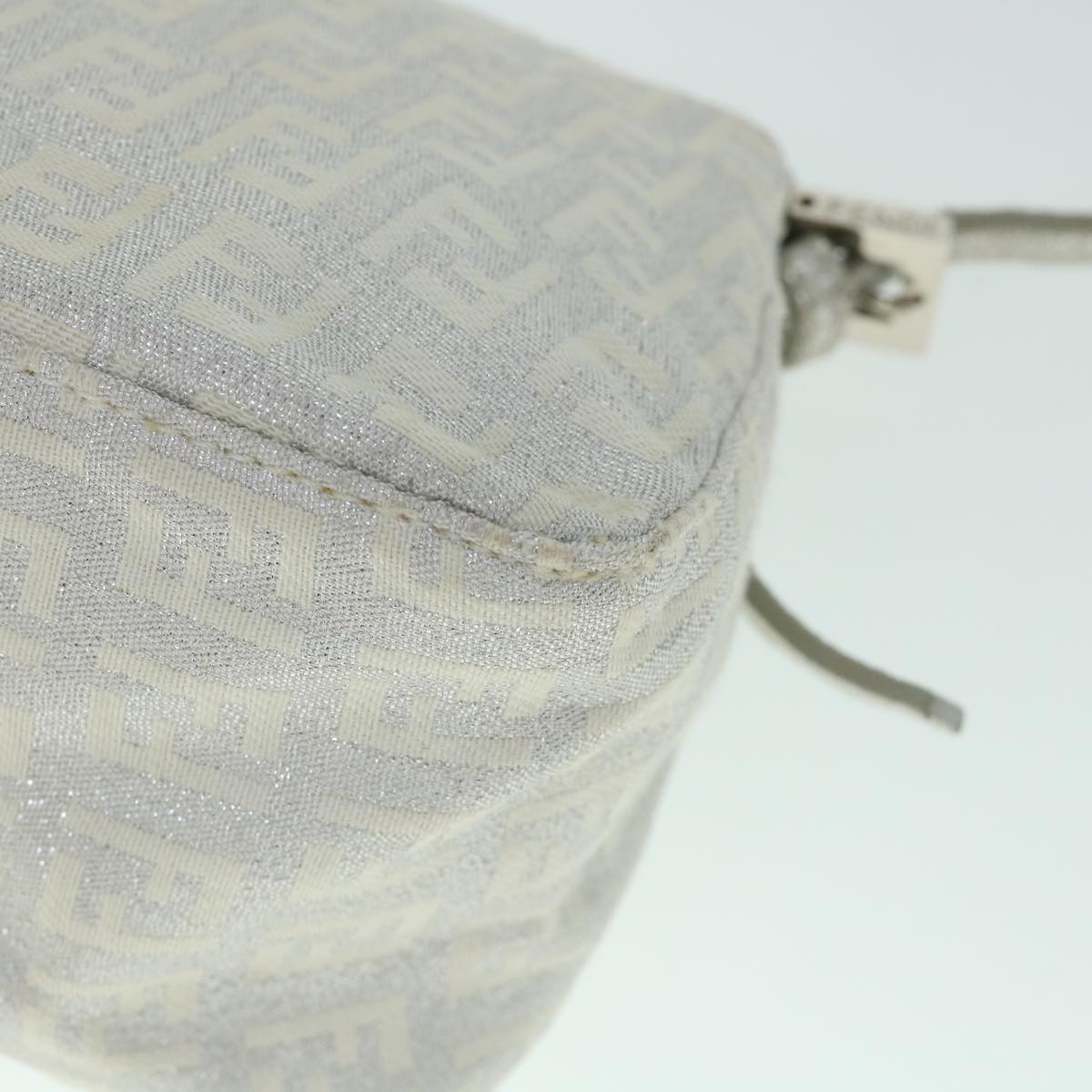 FENDI Zucchino Canvas Mamma Baguette Shoulder Bag Silver hk852