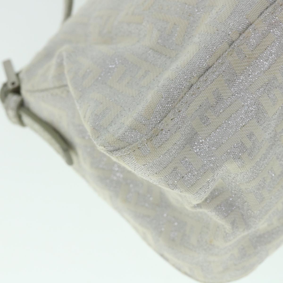 FENDI Zucchino Canvas Mamma Baguette Shoulder Bag Silver hk852