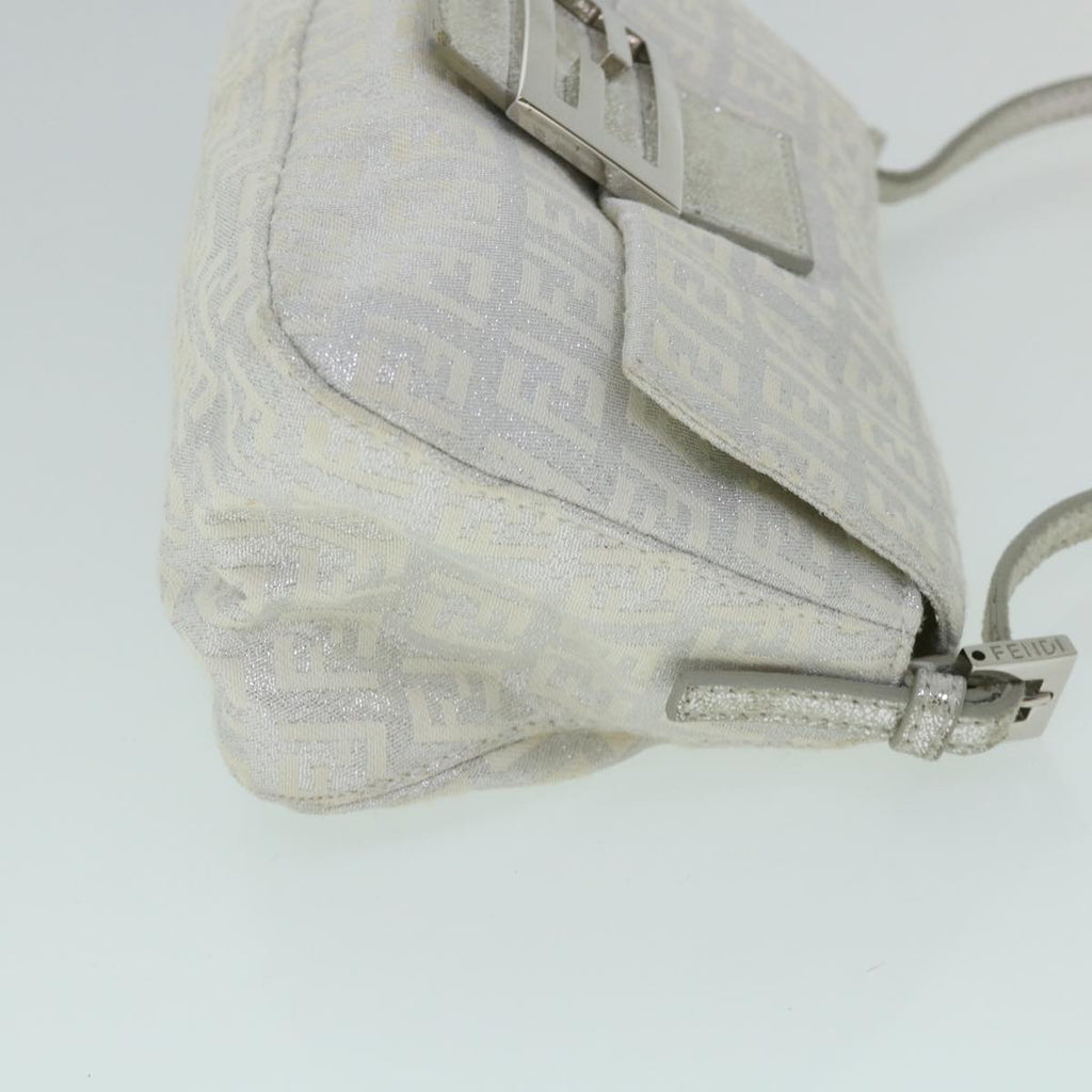 FENDI Zucchino Canvas Mamma Baguette Shoulder Bag Silver hk852