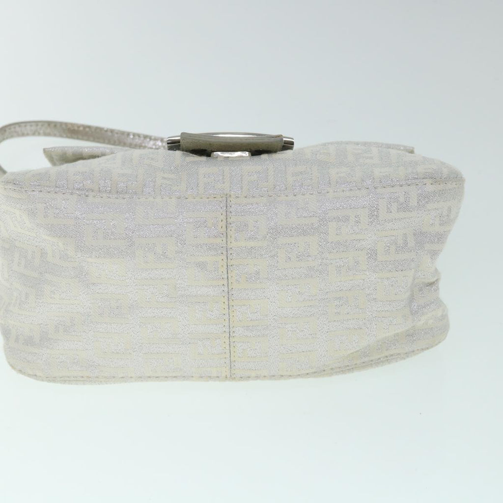 FENDI Zucchino Canvas Mamma Baguette Shoulder Bag Silver hk852