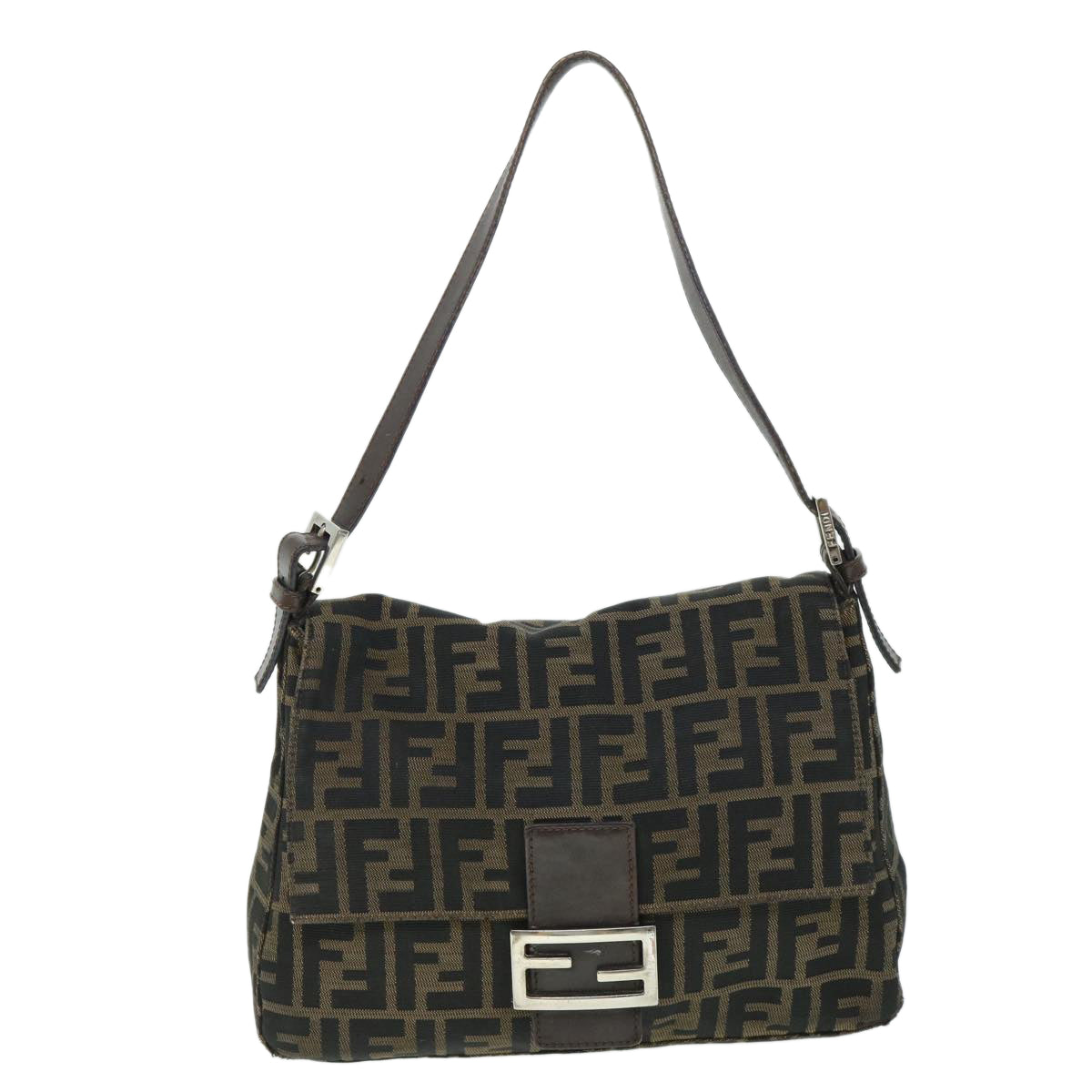FENDI Zucca Canvas Mamma Baguette Shoulder Bag Brown hk856