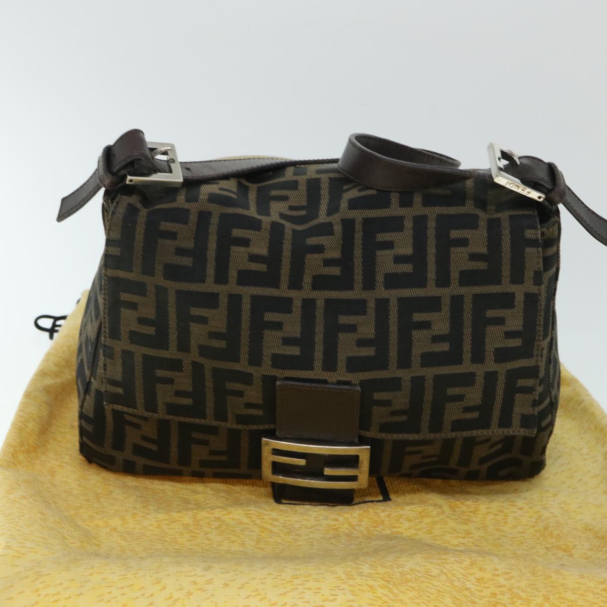 FENDI Zucca Canvas Mamma Baguette Shoulder Bag Brown hk856