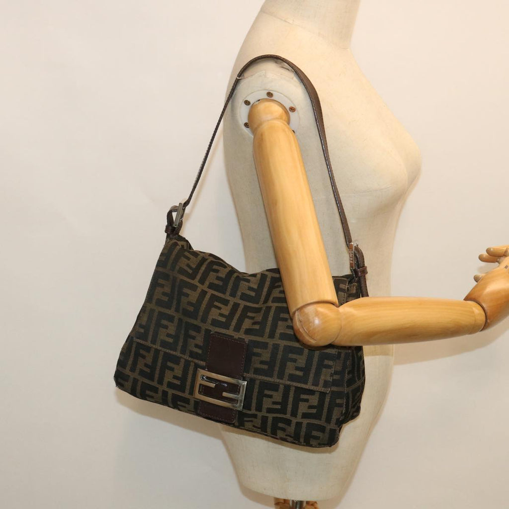 FENDI Zucca Canvas Mamma Baguette Shoulder Bag Brown hk856