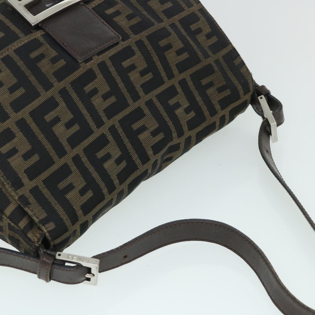 FENDI Zucca Canvas Mamma Baguette Shoulder Bag Brown hk856