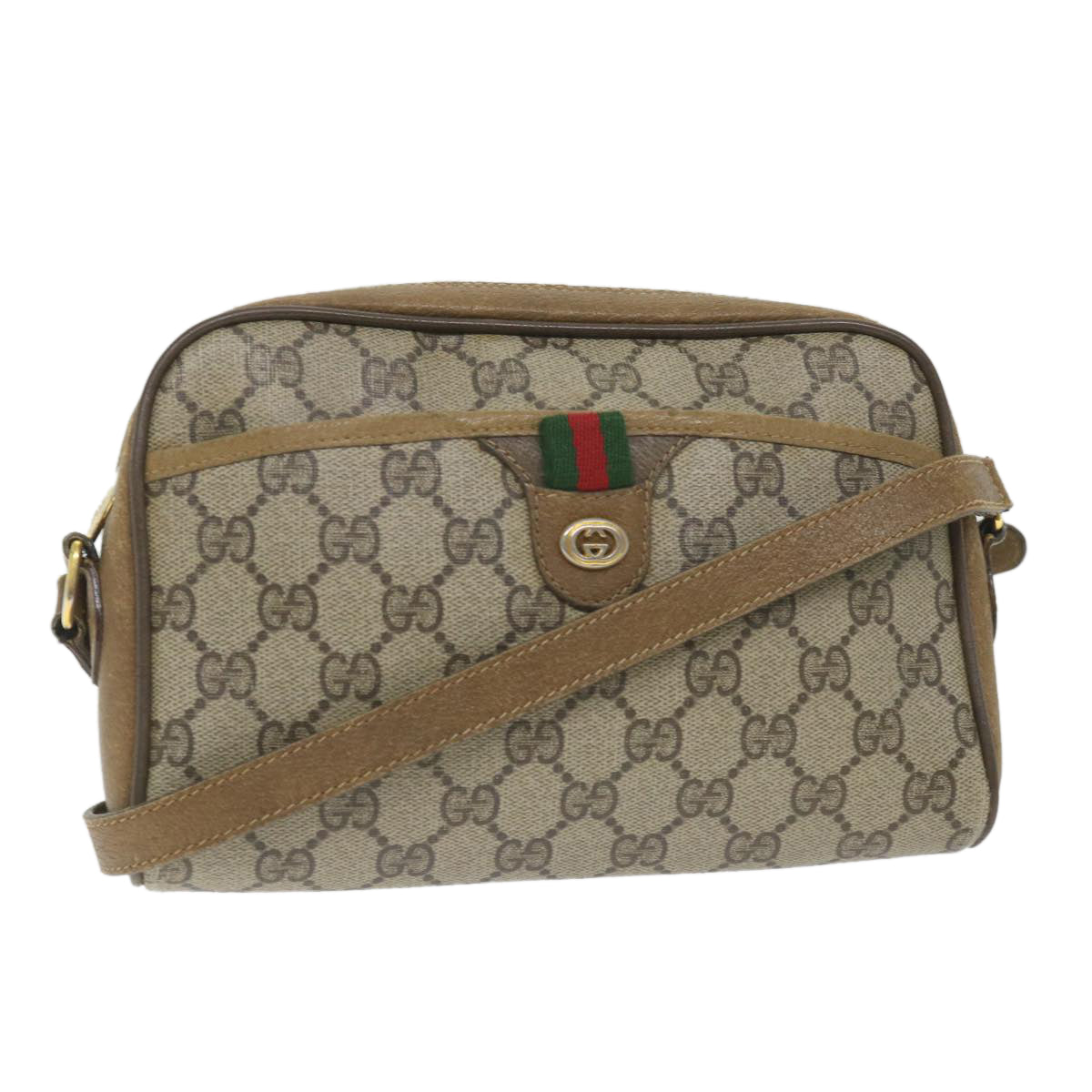 GUCCI GG Supreme Web Sherry Line Shoulder Bag Beige Red 116 02 089 hk891