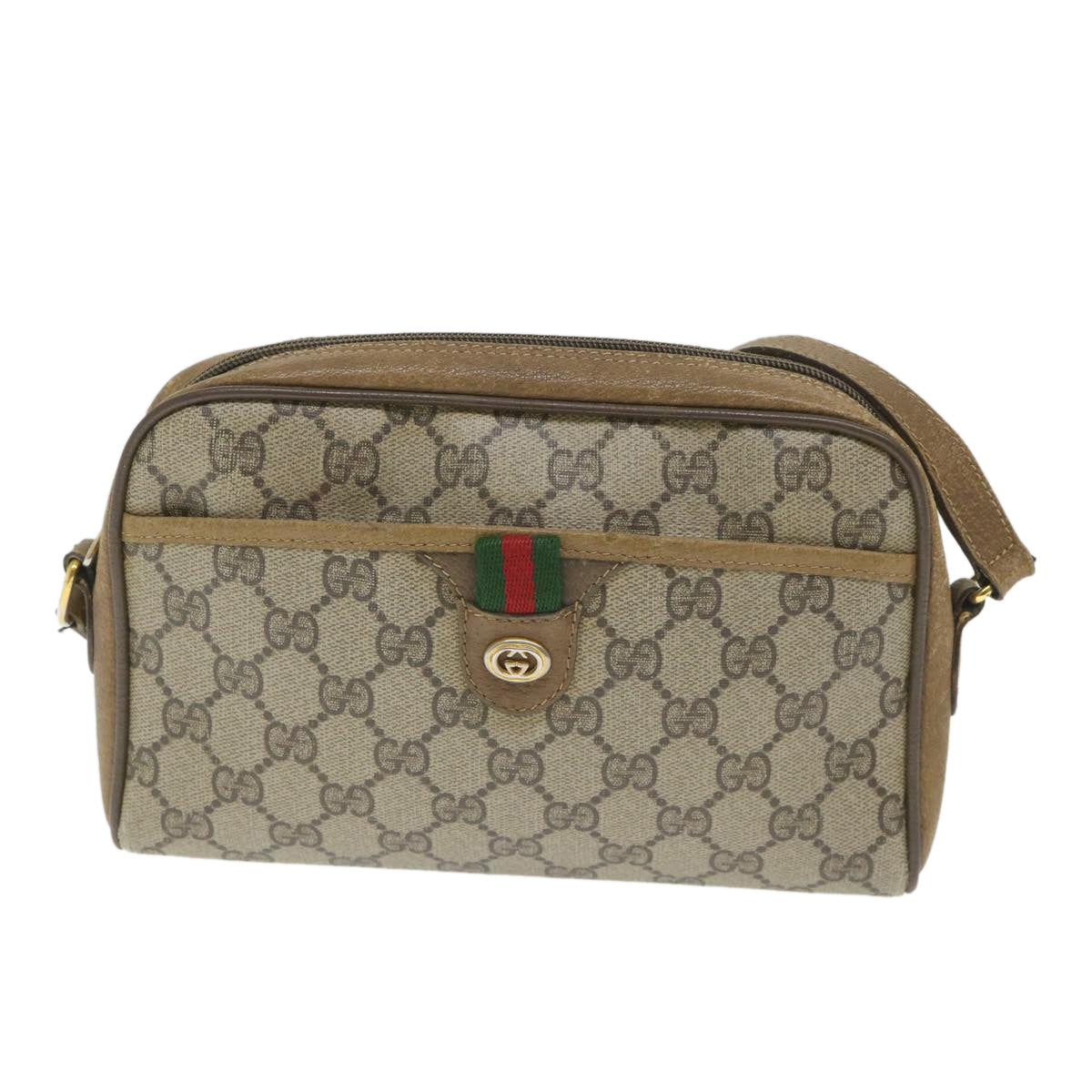 GUCCI GG Supreme Web Sherry Line Shoulder Bag Beige Red 116 02 089 hk891