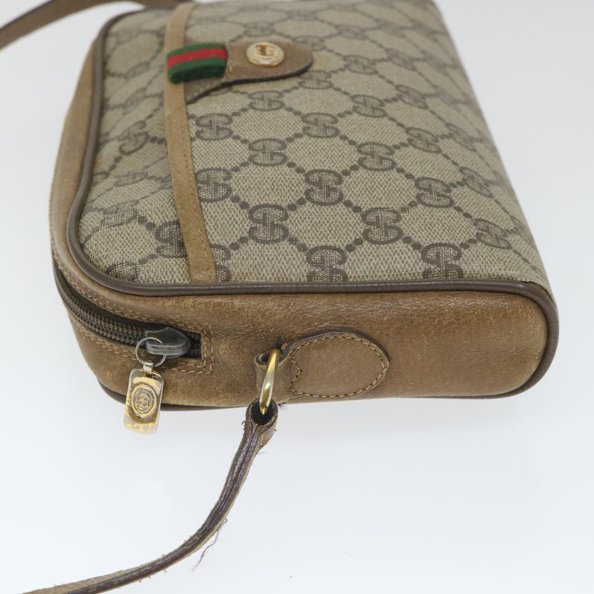 GUCCI GG Supreme Web Sherry Line Shoulder Bag Beige Red 116 02 089 hk891