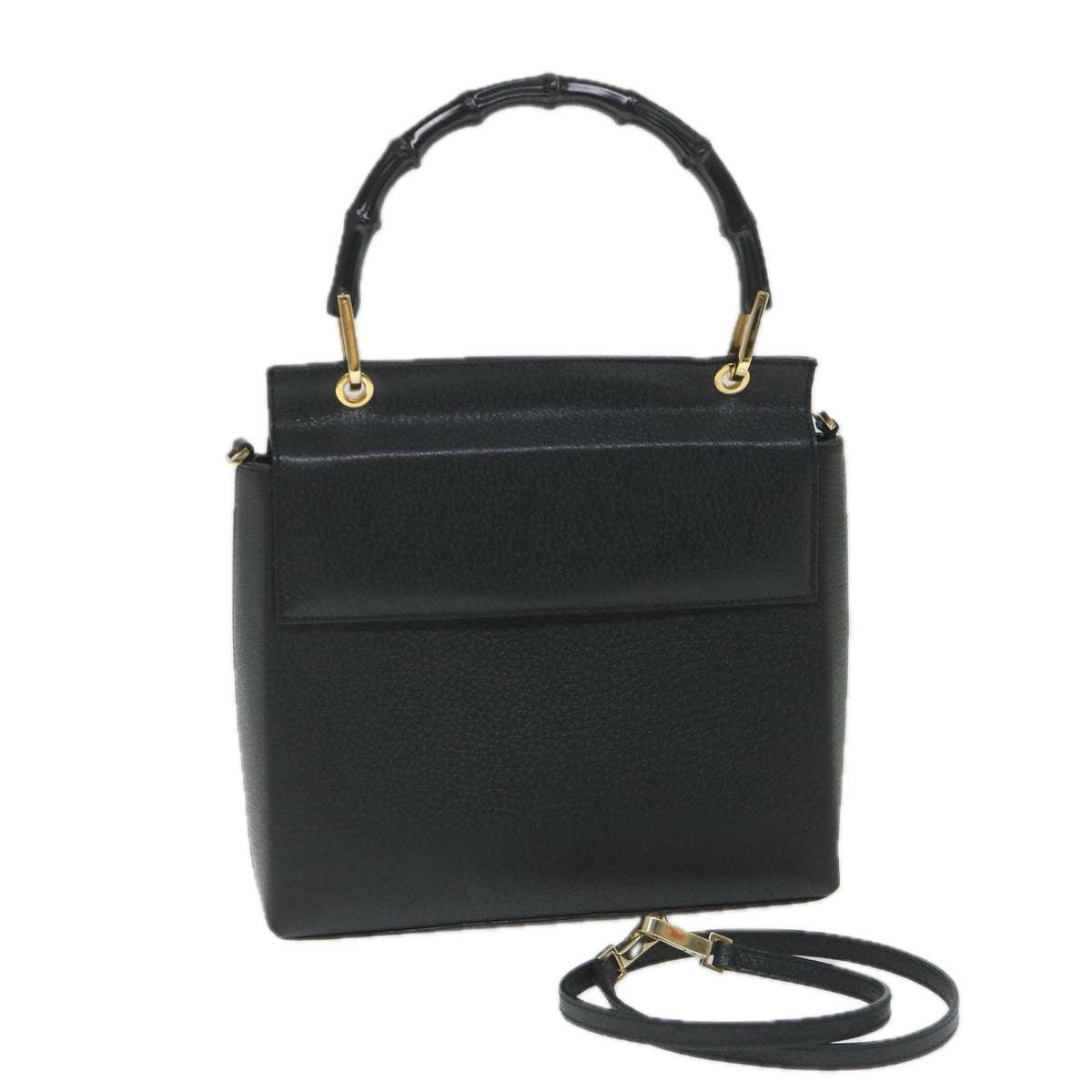 GUCCI Bamboo Hand Bag Leather 2way Black 001 1887 3444 hk912
