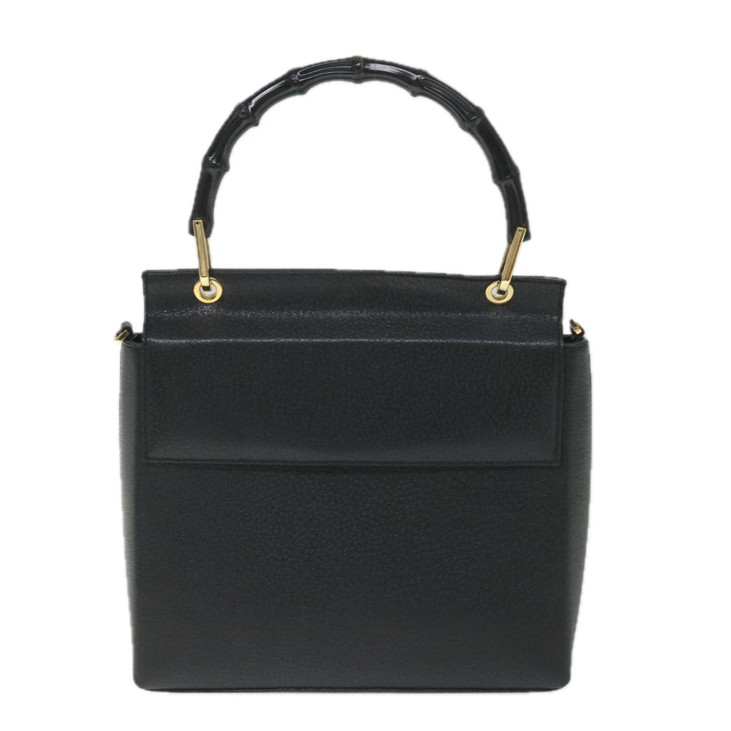GUCCI Bamboo Hand Bag Leather 2way Black 001 1887 3444 hk912